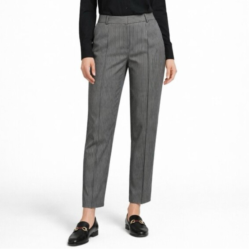 Norma Kamali Career Crop Pant Black Straw Stripe Pleated Ankle Pants Sz 8 - NWOT
